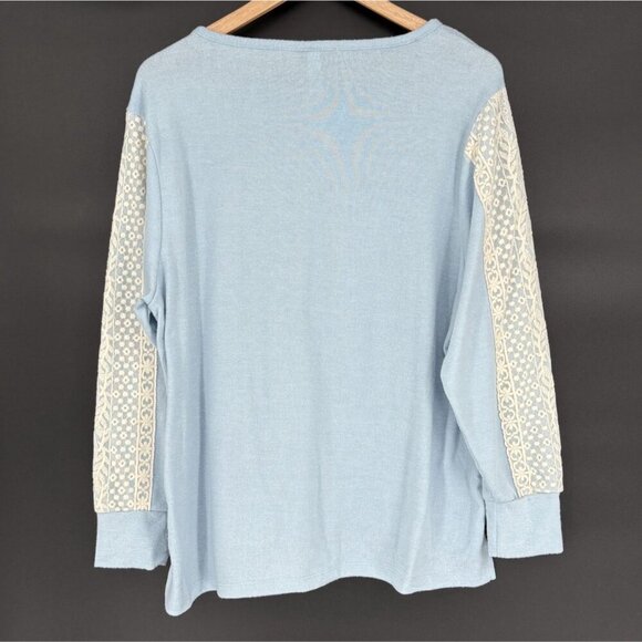 Flora Nikrooz Women's Lace Sleeve Lounge Sweater XL Light Blue Loungewear Sleep - Picture 2 of 8